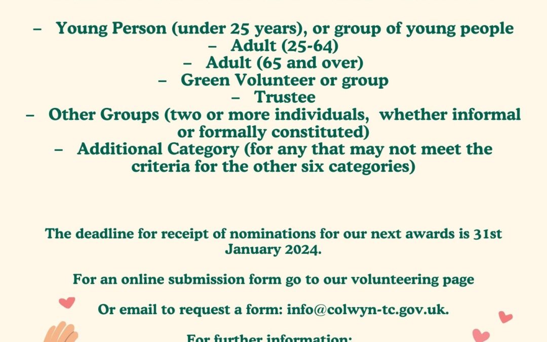 The Bay of Colwyn Town Council Volunteer of the Year Awards for 2023/24